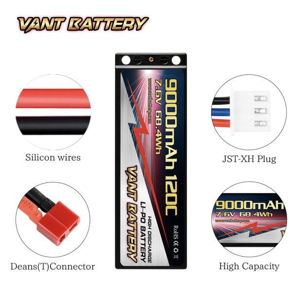 Vant HV Graphene lipo battery 9000mAh 7.6V 120C 2S2P, Hobbies & Toys