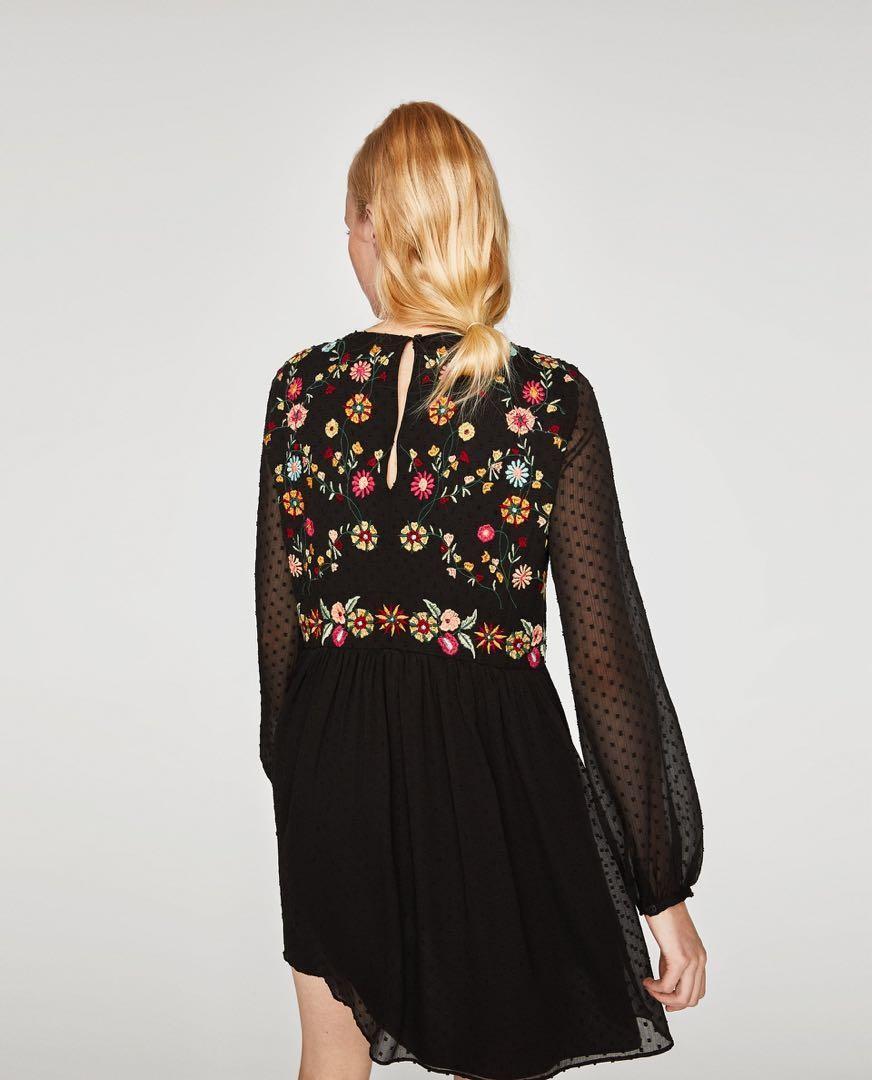 Zara embroidered dotted mesh dress 