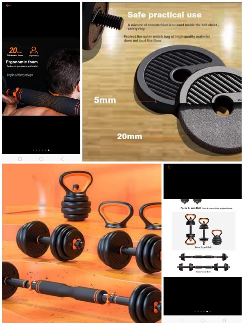 4in1 dumbbell set (Category: Weights & Dumbbells) located in Valenzuela. Submitted by carlo_023 (Listing ID 1076102085, Image 2). Description: Available weight 20kg P3,000 25kg P3,200 3okg P3,500 40kg P4,000(out of stock) 4in1 Kettlebell Dumbbell Barbell Push up stand.