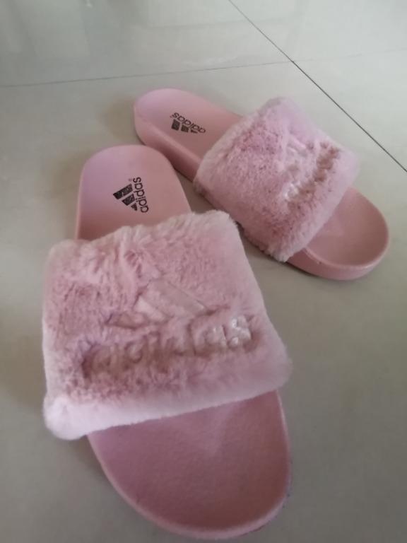 Furry adidas slides top