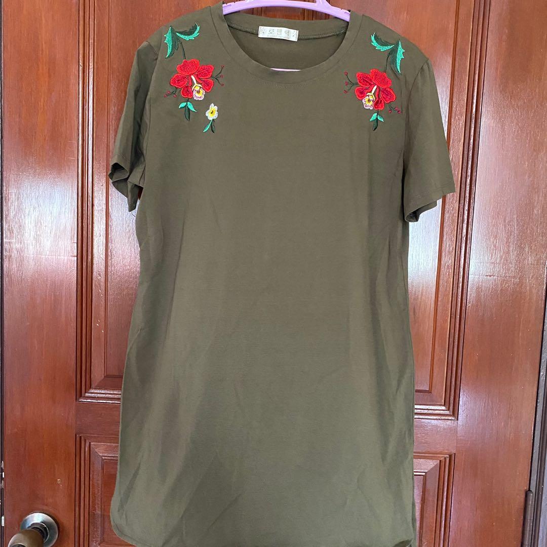 Army Green t shirt dress, Women's Fashion, Tops, Shirts on Carousell
