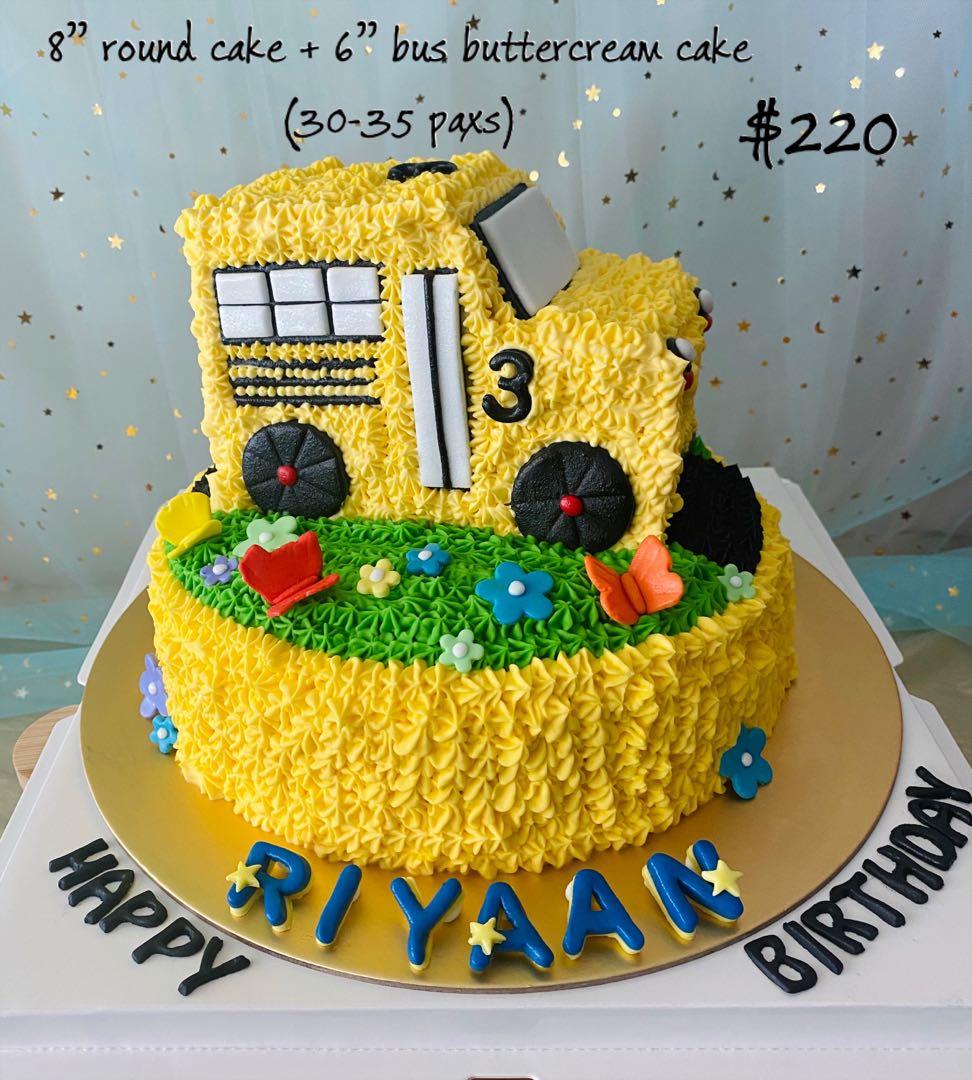 Baby animals toy yellow bus cake/ wheel on the bus cake / baby bum star