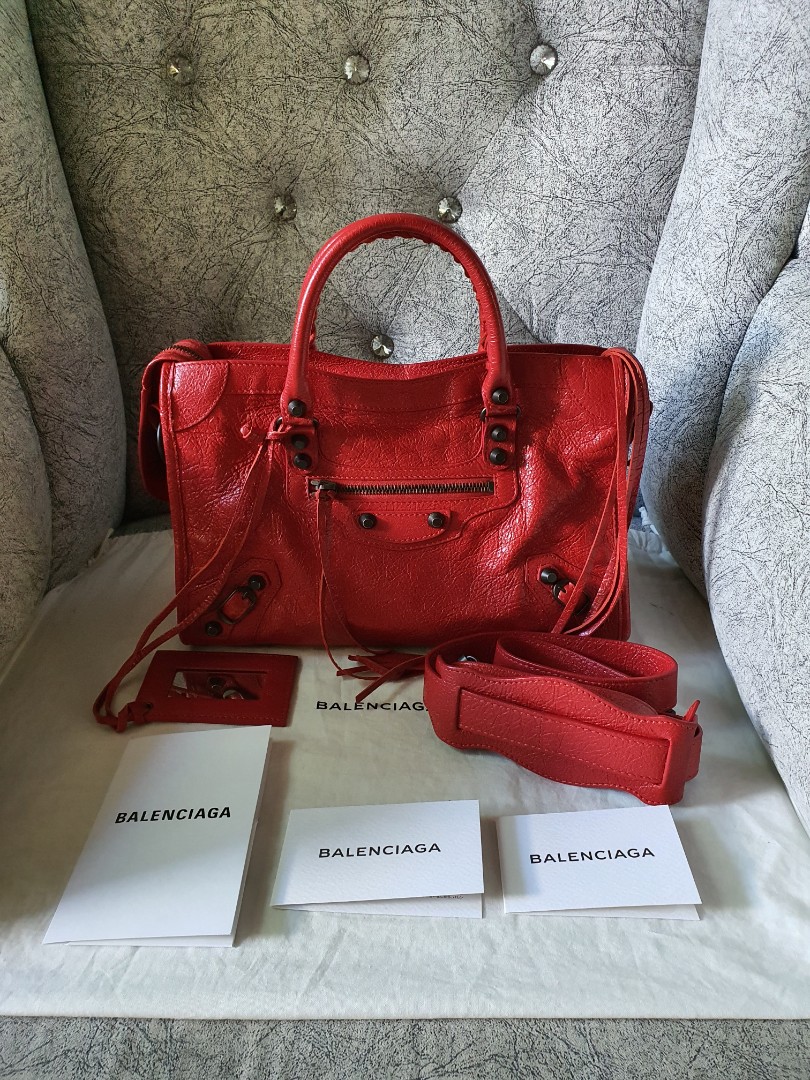 Balenciaga City Classic Studs Bag Leather Medium Red  eBay