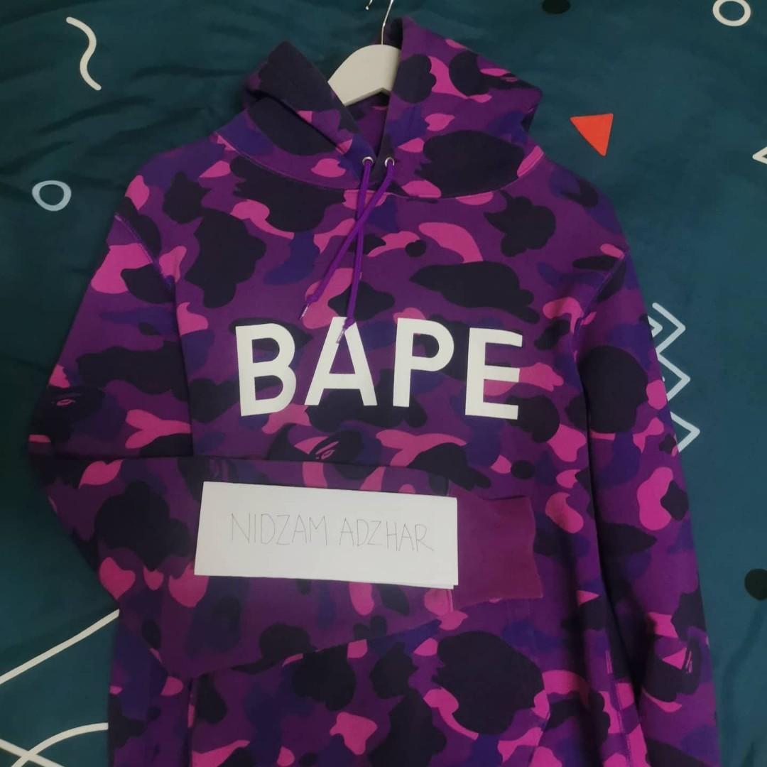 BAPE PURPLE CAMO HOODIE Men s Fashion Tops Sets Hoodies on