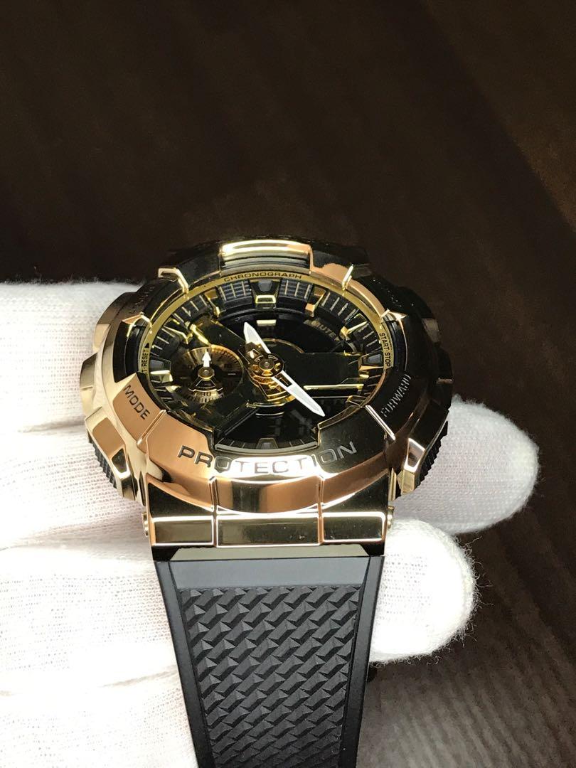 Casio G Shock GM 110G 1A9 Gold Plated Metal Forged Cover Black Resin Band Analog Digital Unisex Sports Fashion Watch GM 110 GM110 GM 110G 1A9DR