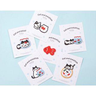 Cat And Goldfish Embroidered Sticker & Iron-On Patch
