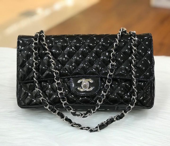 Chanel Medium Classic Black Patent Secret Label Flap Bag, Luxury, Bags &  Wallets on Carousell