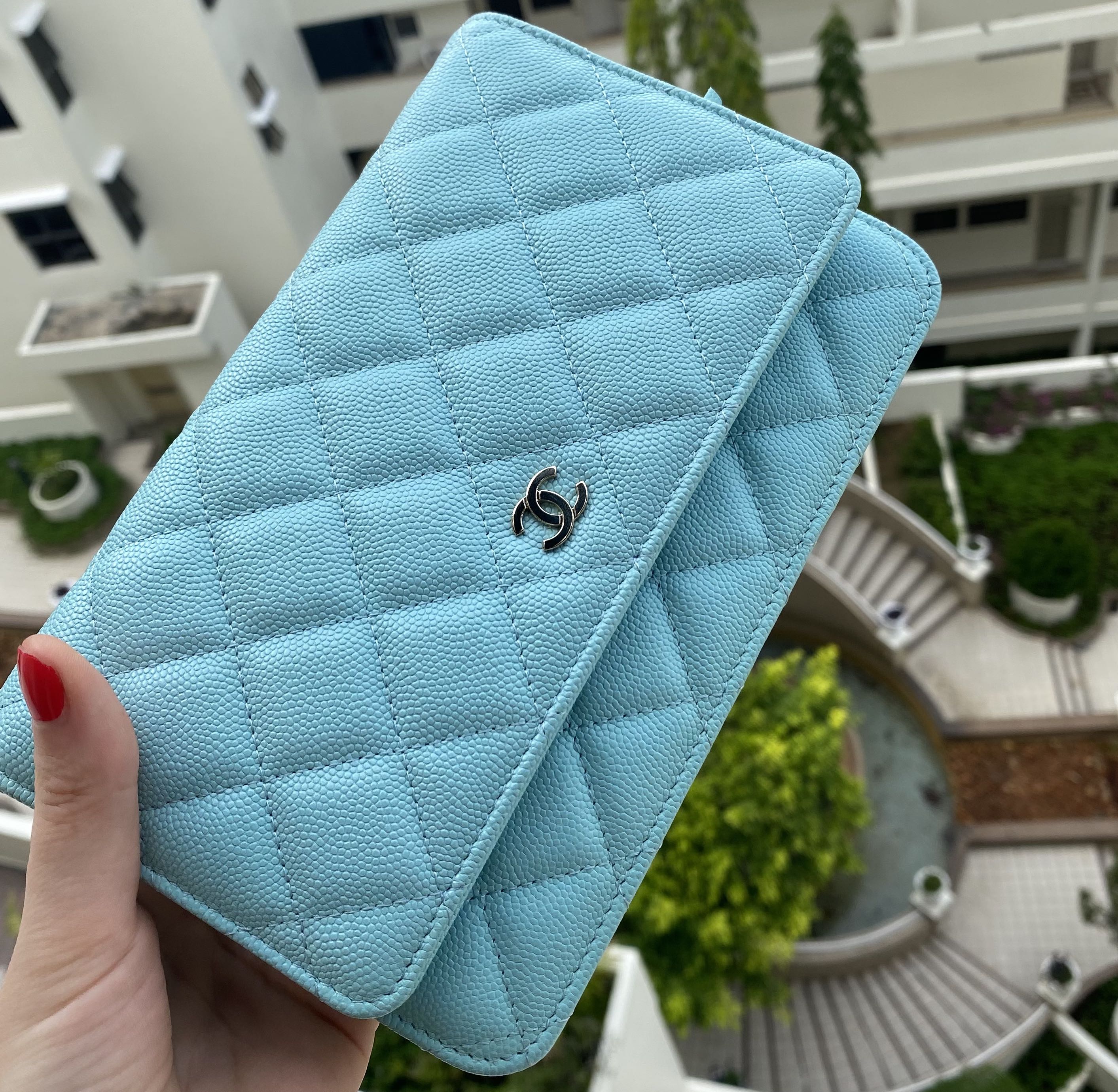 Chanel Chevron Quilted Tiffany Blue Card Wallet at the best price