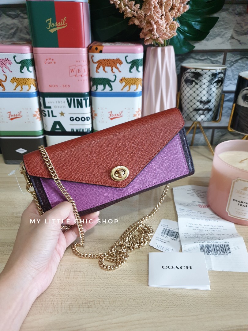 slim envelope wallet with chain in colorblock