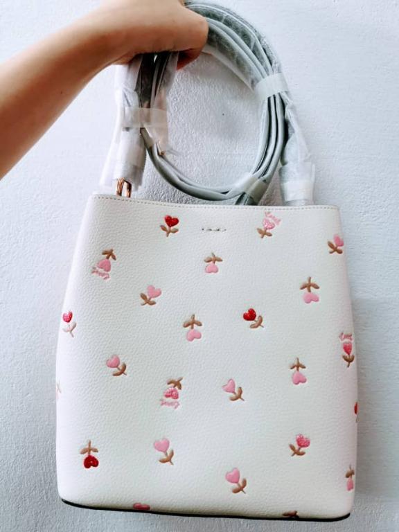 Coach small town bucket bag with heart floral print cheap