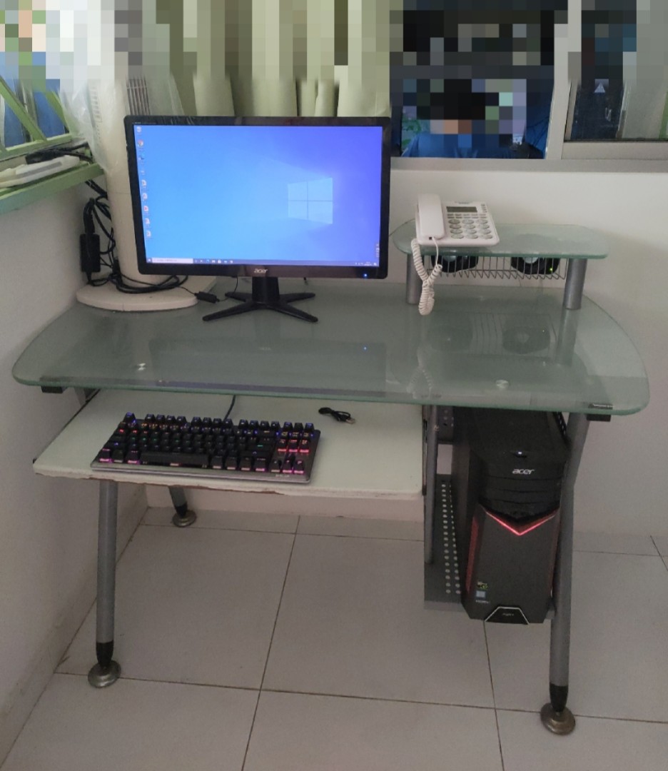 computer glass table, Furniture & Home Living, Furniture, Tables & Sets