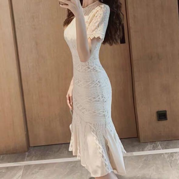 Dinner Dress Knee Length Apricot color Women s Fashion