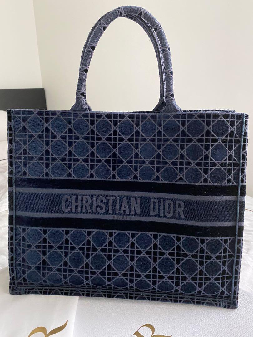 Dior book tote shop blue cannage embroidered velvet