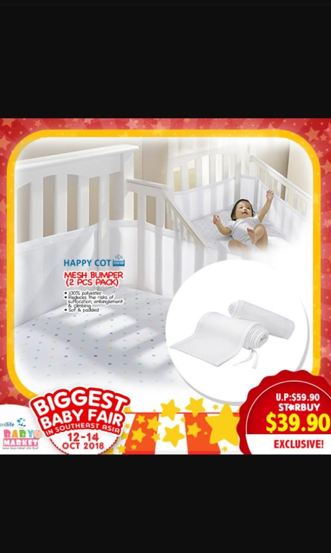 EUC Happy Cot Air Mesh Bumper White, Babies & Kids, Baby Nursery
