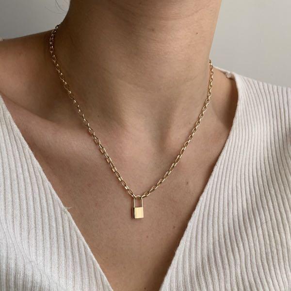 evry jewels gold keep me lock necklace Women s Fashion Jewelry