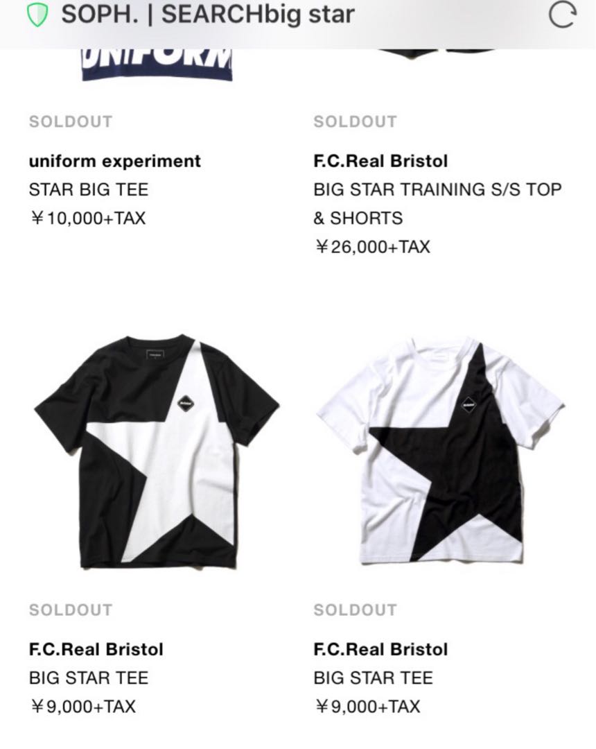 F.C.Real Bristol BIG STAR TEE, 男裝, 外套及戶外衣服- Carousell