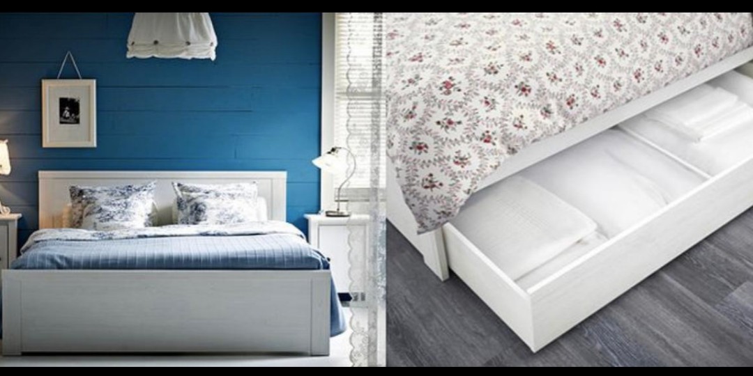 IKEA Brusali Queen bedframe with 4 storage, Furniture, Others on Carousell