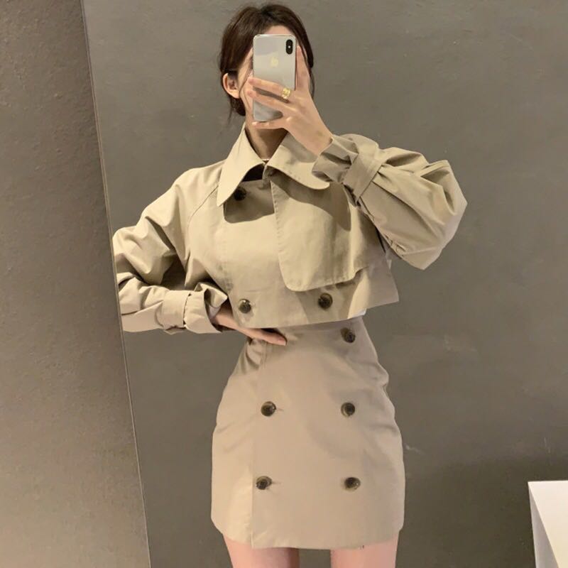 Korean Chic Crop Blazer + Skirt Coords 
