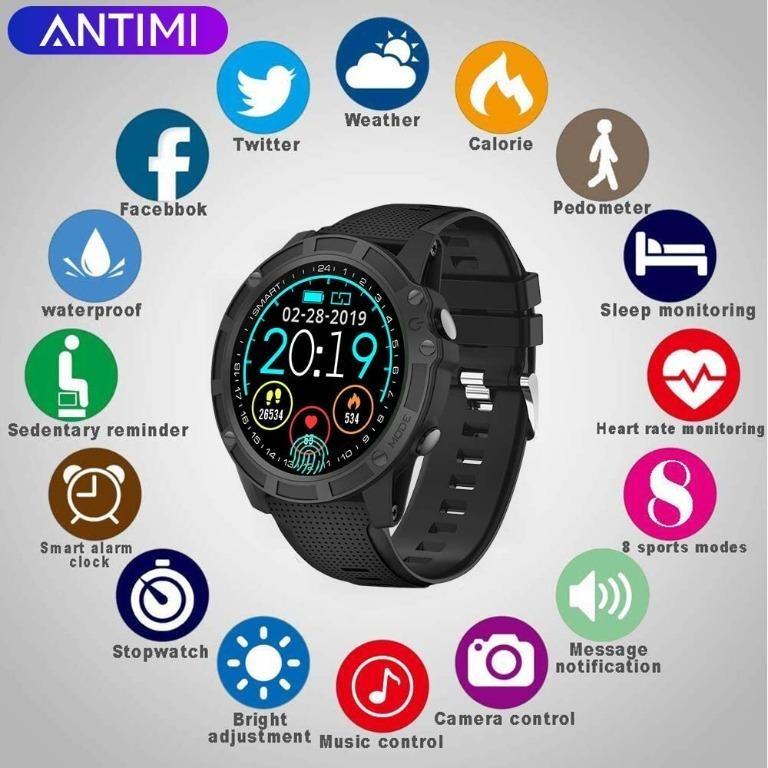 Latest Model Antimi Smart Watches Bluetooth Smart Watch Fitness Tracker Activity Trackers Smartwatch With Pedometer Heart Rate Monitor Blood Oxygen Pressure IP68 Waterproof Sleep For iOS Android NEW M...