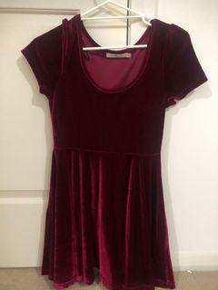 MAROON VELVET MINI DRESS