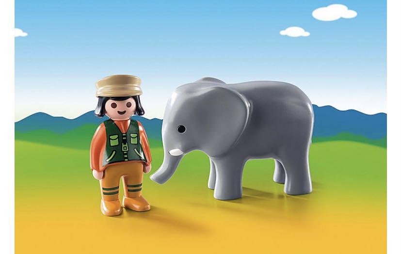 Playmobil 1.2.3. 9381 Zookeeper with Elephant 象, 興趣及遊戲, 玩具