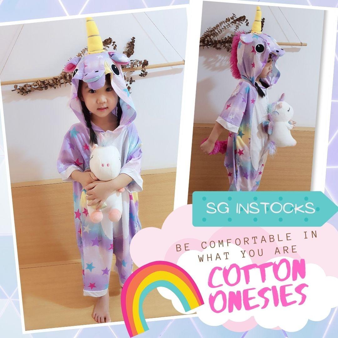 Ready Stocks Cotton Star Unicorn Onesie Costume Unisex short sleeved thin romper jumpsuit for adults kids children couples family set sleepwear
