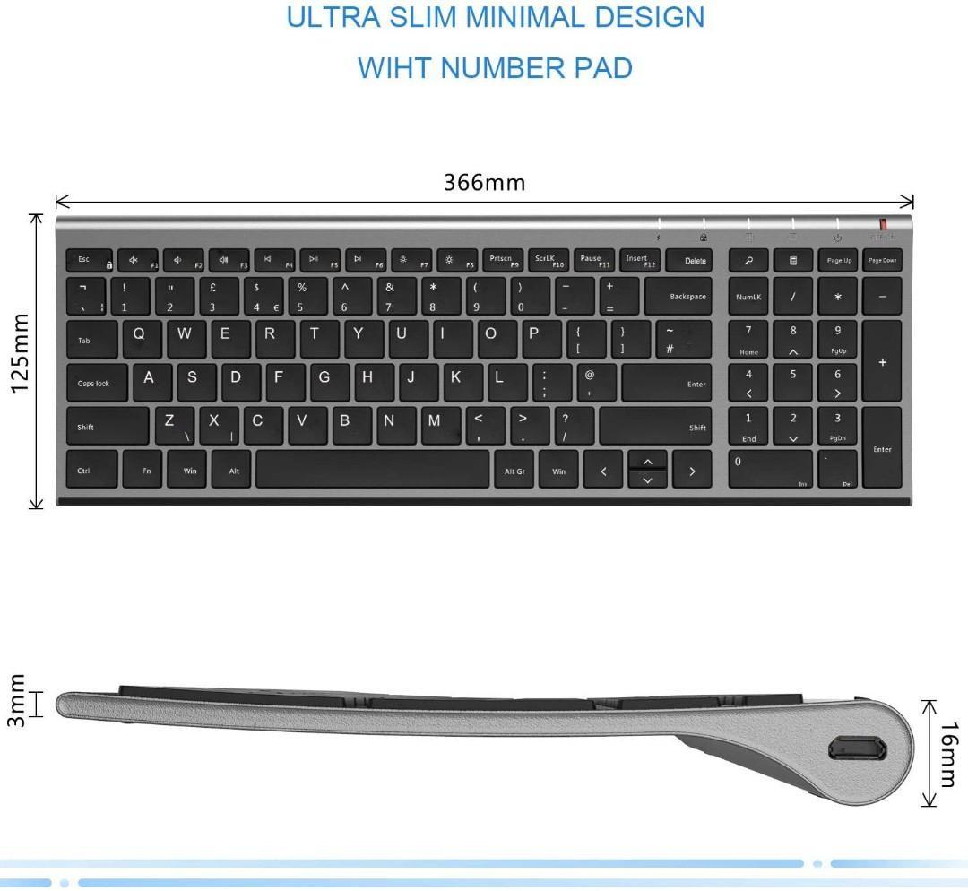 Rechargeable Keyboard Mouse, Jelly Comb KS152 2.4GHz Wireless Keyboard