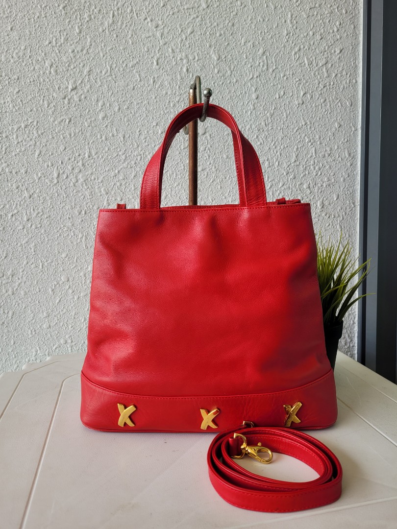 Vintage Paloma Picasso Red Soft Leather Shoulder Bag Purse 
