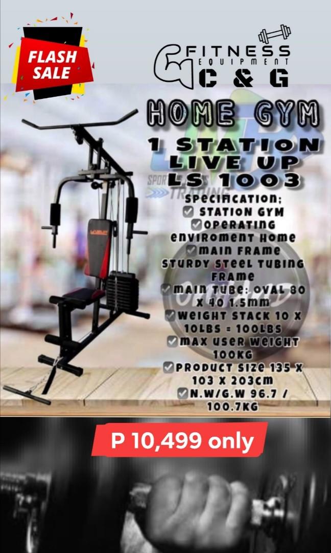 1 station homegym (Category: Other Sports Equipment and Supplies) located in Valenzuela. Submitted by carlo_023 (Listing ID 1076300182, Image 1). Description: 🔥Best seller homegym is now available AFFORDABLE👌 BEST PRICE GUARANTEED 👌 QUALITY HOMEGYM💯% STAY FIT AND HEALTHY AT YOUR HOME BUILD YOUR MUSCLES WITH THIS HOT ITEM 🔥💪 ⬛ORDER NOW One Station Home Gym 💪Liveup LS1003 ₱10,499 only ◼️Weight stack 100lbs ◼️Max user weight 100kg ‼️Avail now