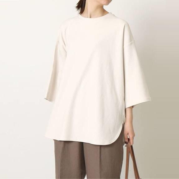 日本 b c stock 米色棉質 長身 7分袖 tee t shirt
