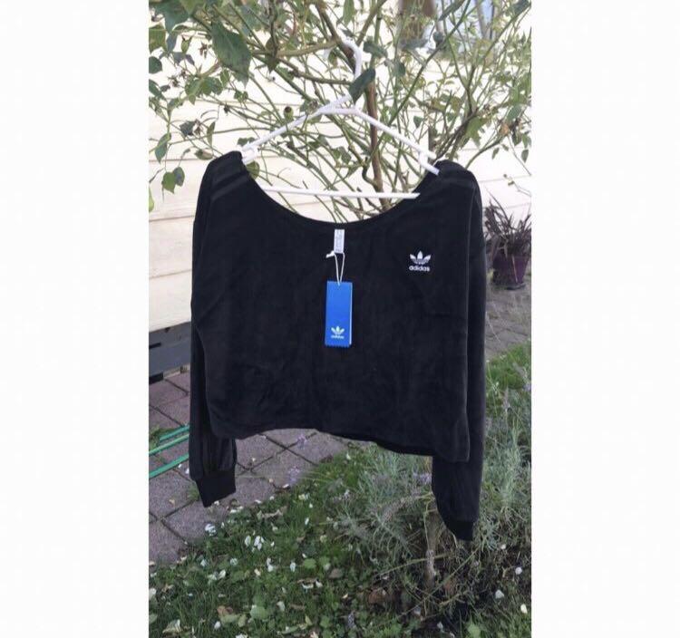 Adidas Originals Relaxed Risque Velour Off The Shoulder SweatShirt Women s Fashion Clothes on Carousell