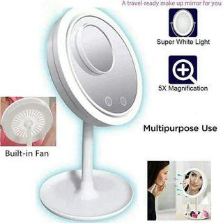 Beauty Breeze Vanity Mirror with Fan and LED Light and Removable 5x Magnification Mirror