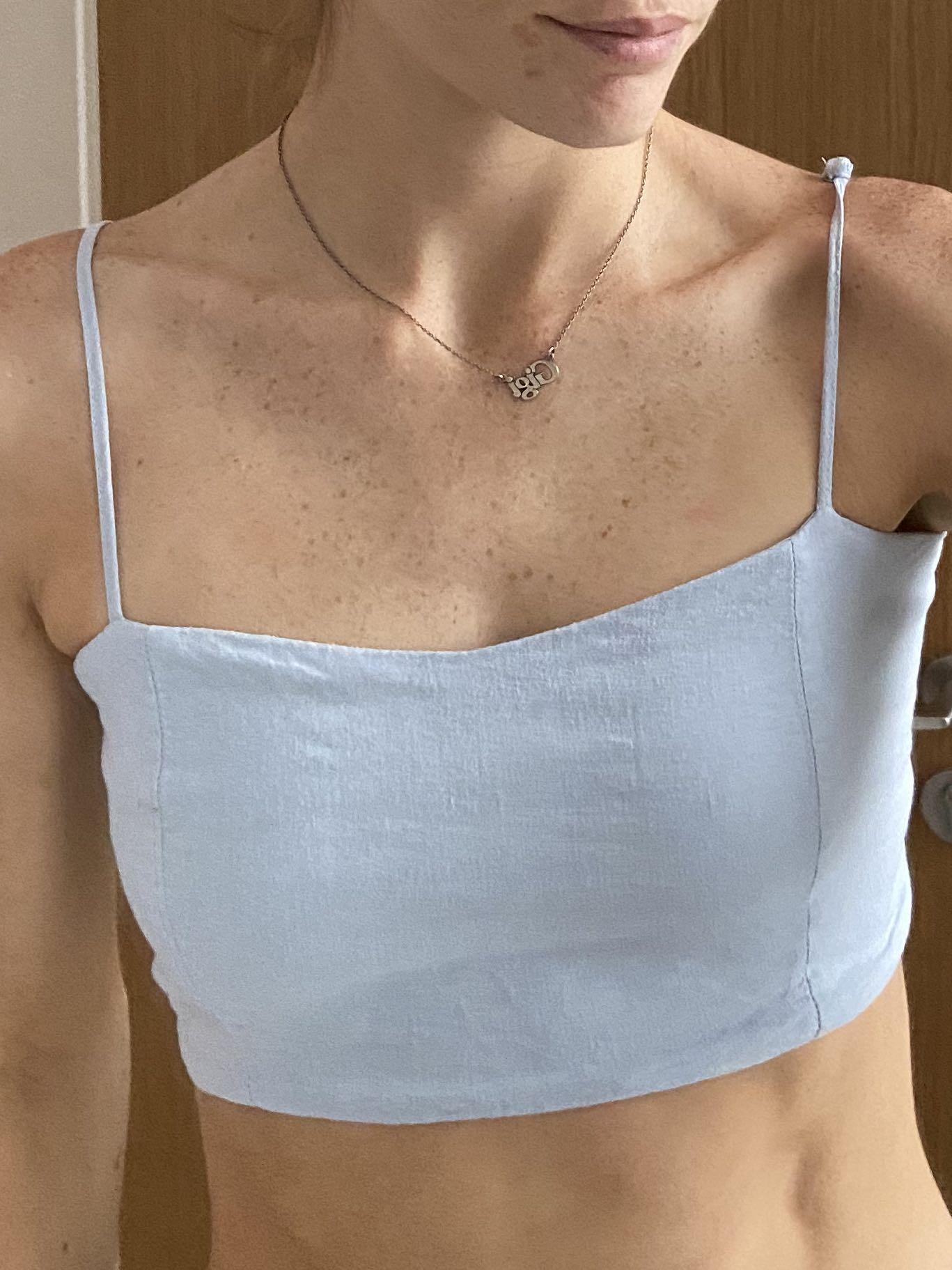 Brandy Melville Baby Blue Waffle Knit V Neck Crop Top