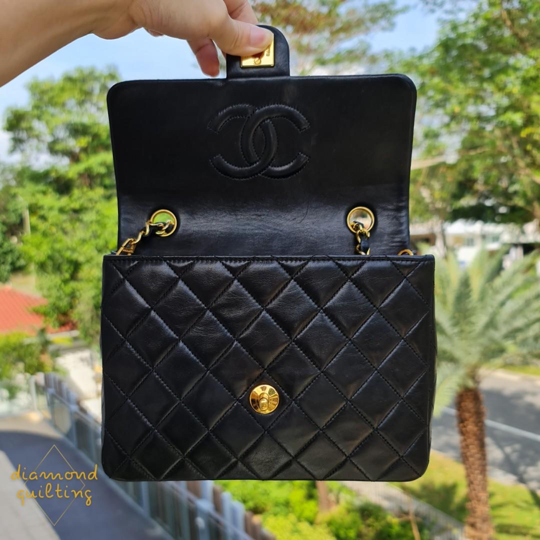 CHANEL VINTAGE MINI SQUARE 20CM BLACK FLAP CLASSIC LAMBSKIN 24K GOLD  HARDWARE GHW SMALL MEDIUM, Luxury, Bags & Wallets on Carousell