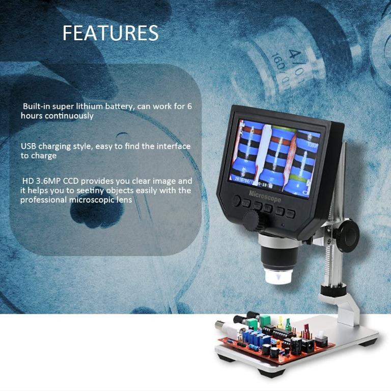 Digilife Digital USB Microscope,600X 4.3'' HD 3.6MP LCD Continuous ...