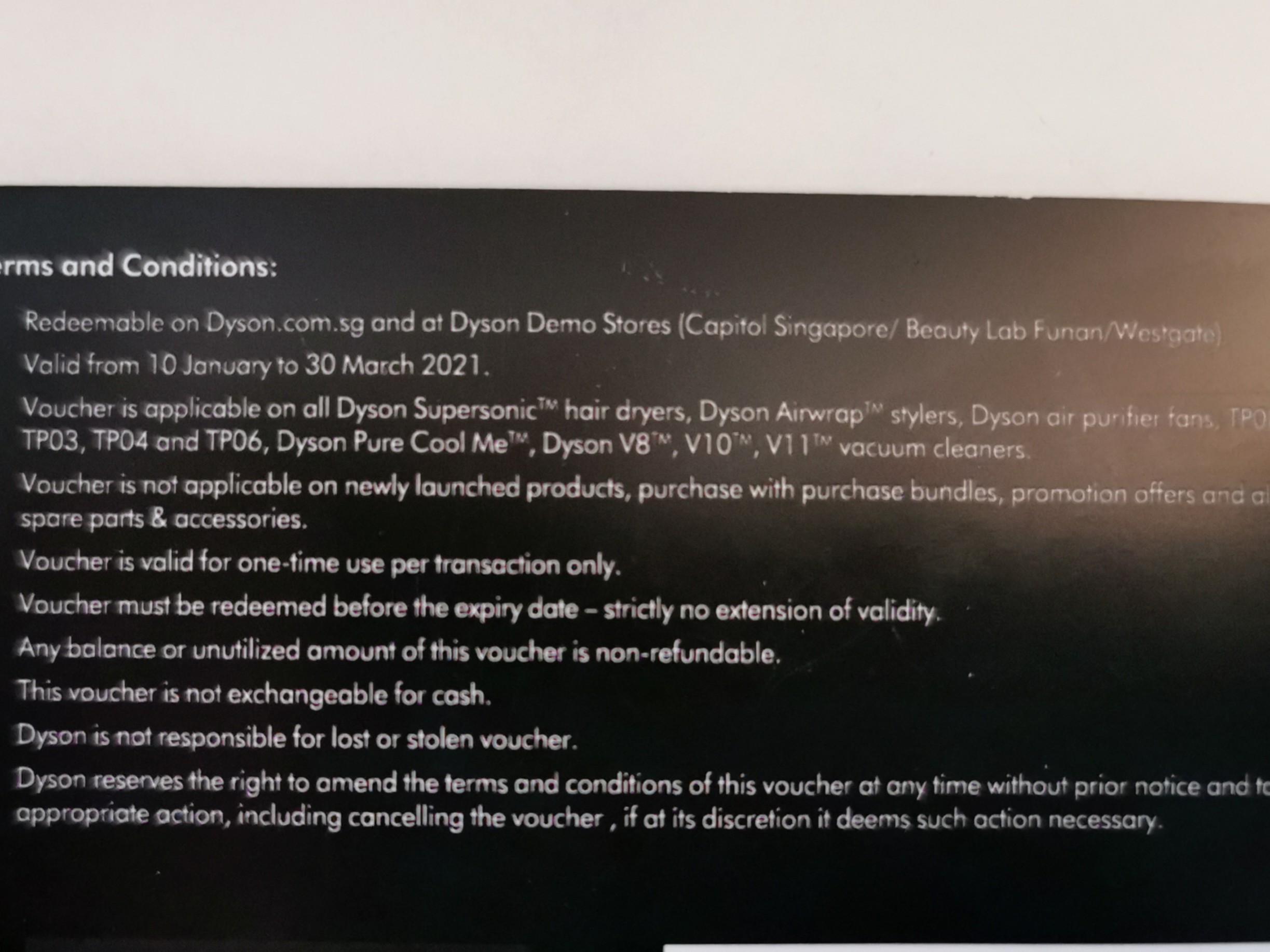 Dyson 100 Voucher, Tickets & Vouchers, Vouchers on Carousell