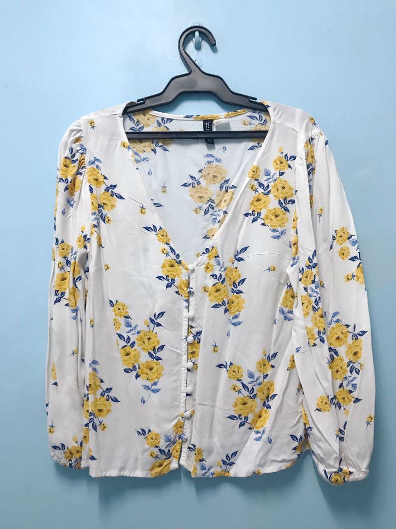 h&m yellow floral top