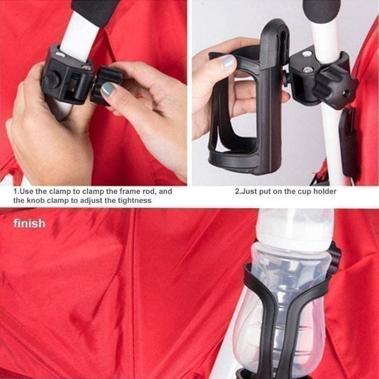 A/B Stroller Cup Holder 360 Degrees Rotation Universal Cup Holder 2 in 1 Bottle Holder for Buggy Pushchair Wheelchair Bike