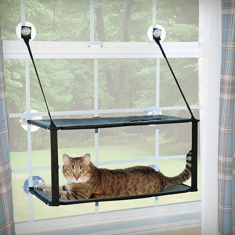 Hold up to 77 lbs Easy to Assemble Safety Cat Hammock Window Seat with Strong Suction Cups Sturdy Heavy Cat Window Bed for Indoor Cats N\C Cat Window Perch Space Saving 