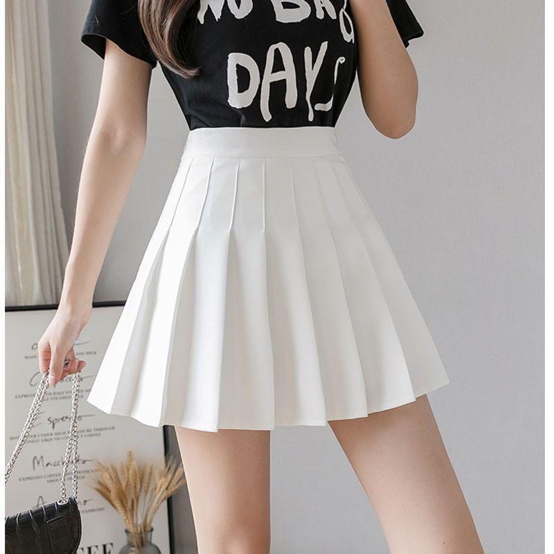 Korean White Tennis Skirt Pleated with Garter, Women's Fashion, Bottoms