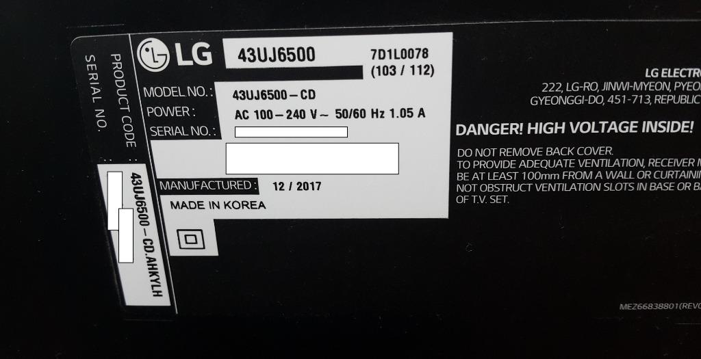 LG 43'' UHD 4K HDR Smart TV 43UJ6500, 家庭電器, 電視& 其他娛樂