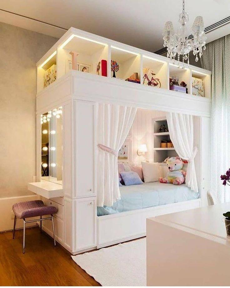 Loft bed with store vanity and desk
