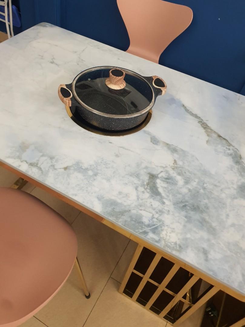 Marble Professional Hotpot Table with induction installed and side