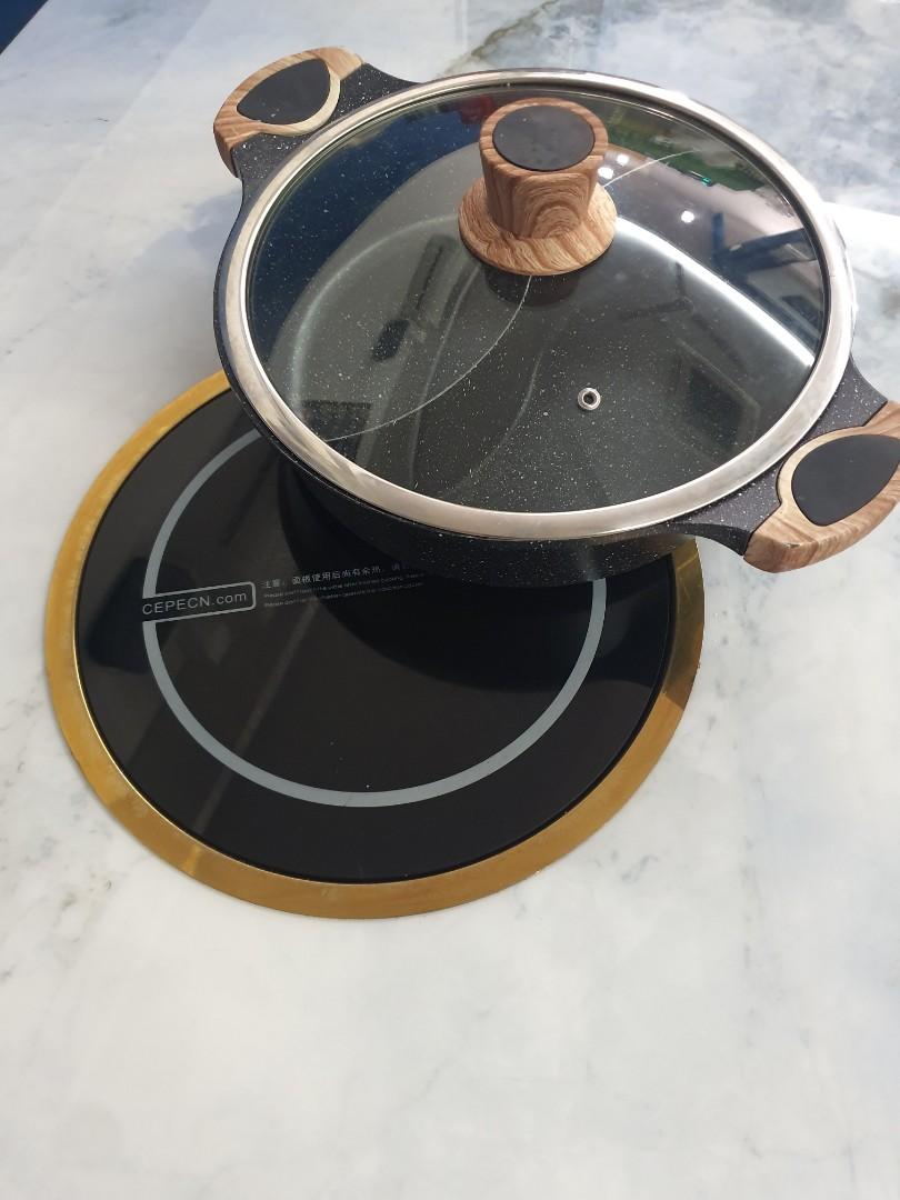 Marble Professional Hotpot Table with induction installed and side