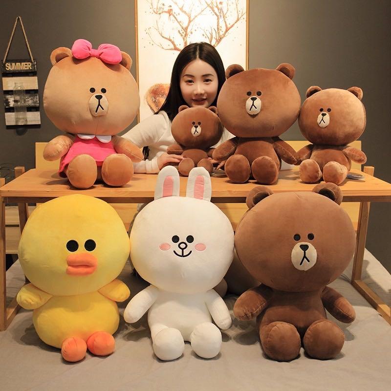 4 Sizes Stuffed Animal Line Town Brown Bear Cony Bunny Rabbit Baby Doll Girlfriend Soft Toy Plush Toy Birthday Christmas Valentine Love Present Gift Bolster Cushion Pillow Hobbies Toys Toys