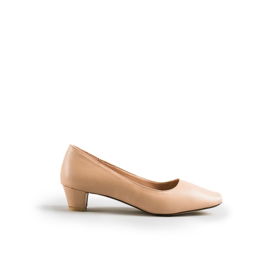 Nose Square Toe Low Heel Pump Beige Women s Fashion Footwear