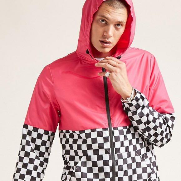 Pink Checkered Windbreaker Jacket Men s Fashion Coats Jackets