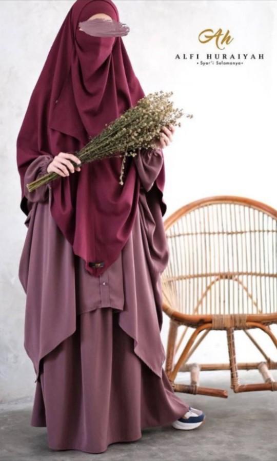 Tunik Rok Putri By Alfi Huraiyah Grape Wine L Fesyen Wanita Muslim Fashion Two Piece Di Carousell