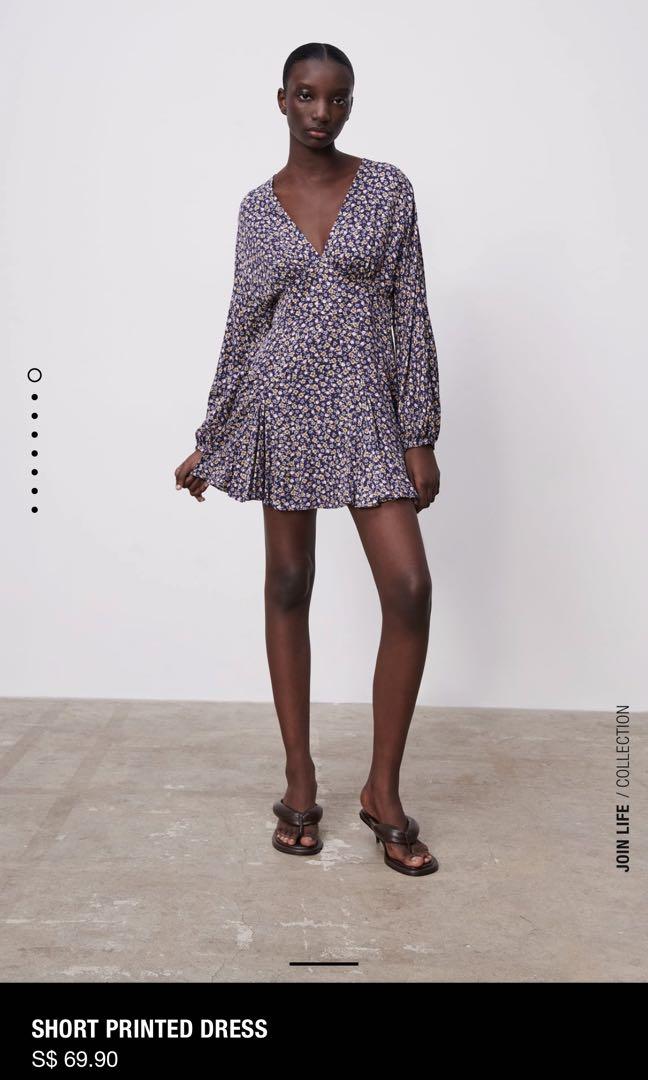 Zara Purple Floral Short Printed Dress Women s Fashion Tops