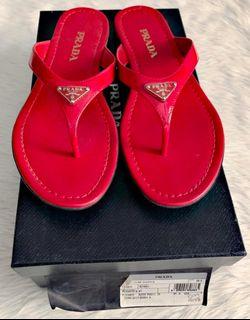 💯% AUTHENTIC PRADA Red Slippera Vernice Russo size 38.5